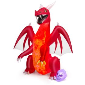 8FT LED Halloween Inflatable Red Dragon, Fire Breathing Blow Up Dragon With Flame Light & Skull For Yard Outdoor Decor---Unavailable Platform-Tem (Option: A)