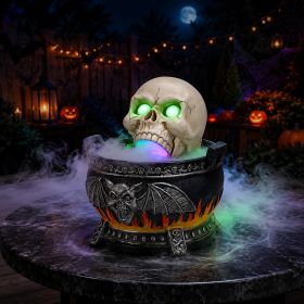 Halloween Skull Cauldron Statue with LED Light, Smoke Fog Effect Resin Decor (Option: Black White)