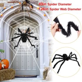 1Pc Halloween Decorations Spider Outdoor 49inch Halloween Spider with 126 inch Tarantula Mega Spider Web Hairy Poseable Scary Spider Outdoor Yard (Option: Black)
