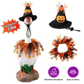 Porch Goose Halloween Costume for 23" Goose Statue Sparkling Sequin Goose Costume with Pumpkin Spider Wizard Hat Halloween Yard Decor (Option: Type 4)