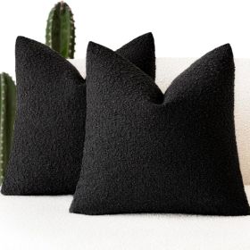 Decorative Textured Boucle Throw Pillow Cover 18x18 Inch, Black Accent Cushion Case (Option: Black)
