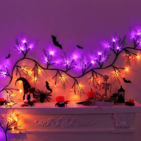 9 FT 72 LED Willow Vine Twig Decor Black Halloween Garland With Pumpkin & Bats Lights, 8 Modes (Option: Multicolor)