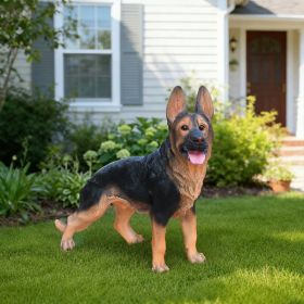 Outdoor German shepherd Dog Statue Greeter Garden Decor – Cute Puppy Sculpture for Yard Porch New Year Gift (Option: Black)