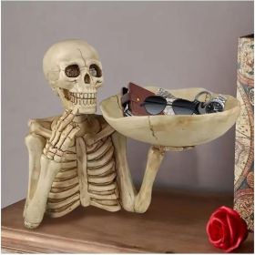 Halloween Skeleton Candy Bowl Resin Skull Statue Key Tray Gothic Tabletop Decor (Option: A)