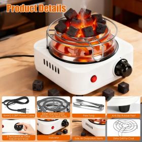 Fast Heating Hookah Coal Heater 500W - 5 Temperature Gears, Safe Thermostat Design, Rust-Resistant Stainless Steel, Bonus Tongs & Grid for Indoor (Option: White)