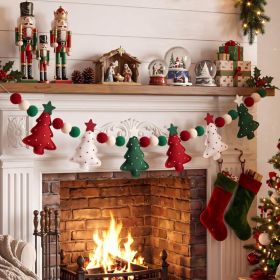Felt Christmas Tree Garland With Star Xmas Tree Decor 3D Red Green Pom Ball Banner, Holiday Decorative Hanging Bunting Garland, For Home 6.56 Fee (Option: Multicolor)