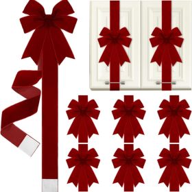 6 Pcs Burgundy Velvet Christmas Cabinet Bows Ribbons For Kitchen 78.7 Inch Large Christmas Door Ribbon Cabinet Bows Decor For Gifts Xmas Tree (Option: Red)