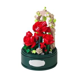 Rose Music Box Building Blocks Set - Transparent Cover with Rotating Base, DIY Gift for Adults, Romantic Home Decor, Plays Classic Melodies (Option: Rose)