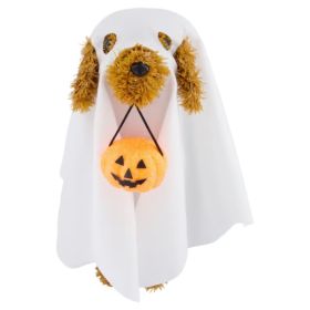 Tinsel Dog In Ghost Costume Tabletop Decoration, Brown And White, 11 Halloween By Way To Celebrate (Option: White)