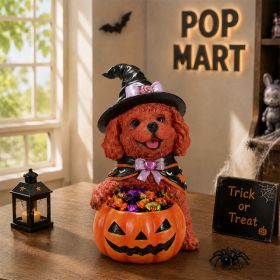 Halloween Brown Teddy Dog Witch Figurine, Cute Puppy Holding Pumpkin Candy Bowl Decoration (Option: Black,Orange-Red,Reddish Brown)