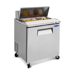Orikool 29 IN Commercial Refrigerators Sandwich&Salad Prep Table with a Butcher Block Cutting Board, Protection Lid, Cold Storage, ETL Certified (Color: as Pic)