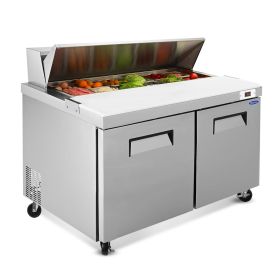 Orikool 60 IN Commercial Refrigerators Sandwich&Salad Prep Table with a Butcher Block Cutting Board, Protection Lid, Cold Storage, ETL Certified (Color: as Pic)