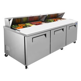 Orikool 72 IN Commercial Refrigerators Sandwich&Salad Prep Table with a Butcher Block Cutting Board, Protection Lid, Cold Storage, ETL Certified (Color: Silver)