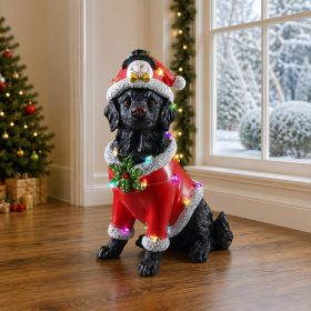 Christmas Dog Statue, Holiday Dog Figurine in Red Santa Outfit (Option: Black+Red)