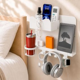 Metal Bedside Wall Shelf, No Drill Floating Bedside Shelf Wall Organizer (Option: White)
