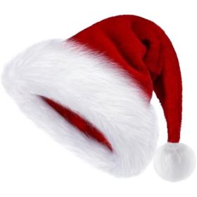 Christmas Hat, Santa Hat For Adult, Kids, Baby Red Velvet Double Extra Thicken (Option: Red)