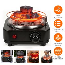 Fast Heating Hookah Coal Heater 500W - 5 Temperature Gears, Safe Thermostat Design, Rust-Resistant Stainless Steel, Bonus Tongs & Grid for Indoor (Option: blak)