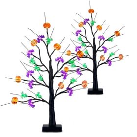 2Pack 1.97FT Lighted Halloween Trees Halloween Indoor Decorations Black Halloween Tree Lights with Timer Adjustable Twigs for Tabletop Party (Option: Halloween Decoration)