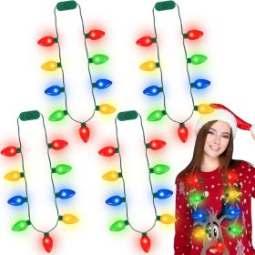 4PCS Christmas LED Light-Up Necklaces, 9 LED Bulbs With 3 Modes, Festive Holiday Party Accessories (Option: MULTI)
