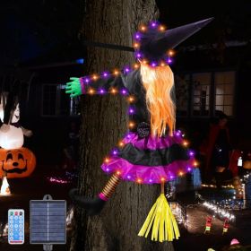 Halloween Decorations Outdoor, Solar Witch, Orange Purple Auto Charging LED, 8 Modes, Funny Crashing Design, Weather Resistant, Tree Display (Option: Multicolor)