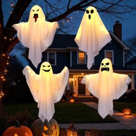 Halloween Decorations Outdoor Indoor,4 Pack Warm Light Up Hanging Ghost Decorations With 3 Light Modes (Option: White)